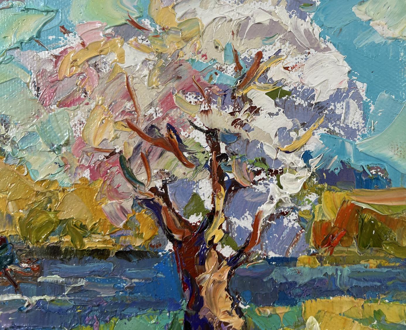 Oil painting Early spring morning by Oksana Ivanyuk blossoming tree