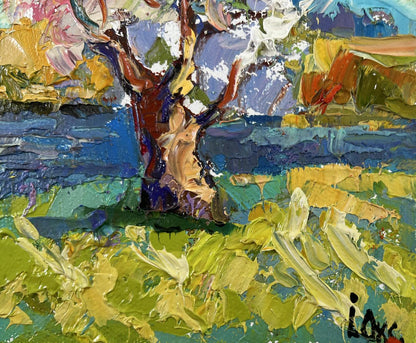 Oil painting Early spring morning Oksana Ivanyuk vibrant impressionist tree