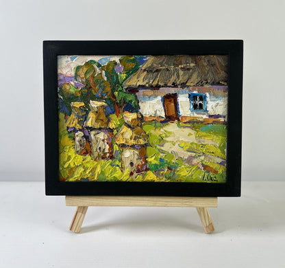 Oil painting Quiet summer morning by Oksana Ivanyuk in black frame