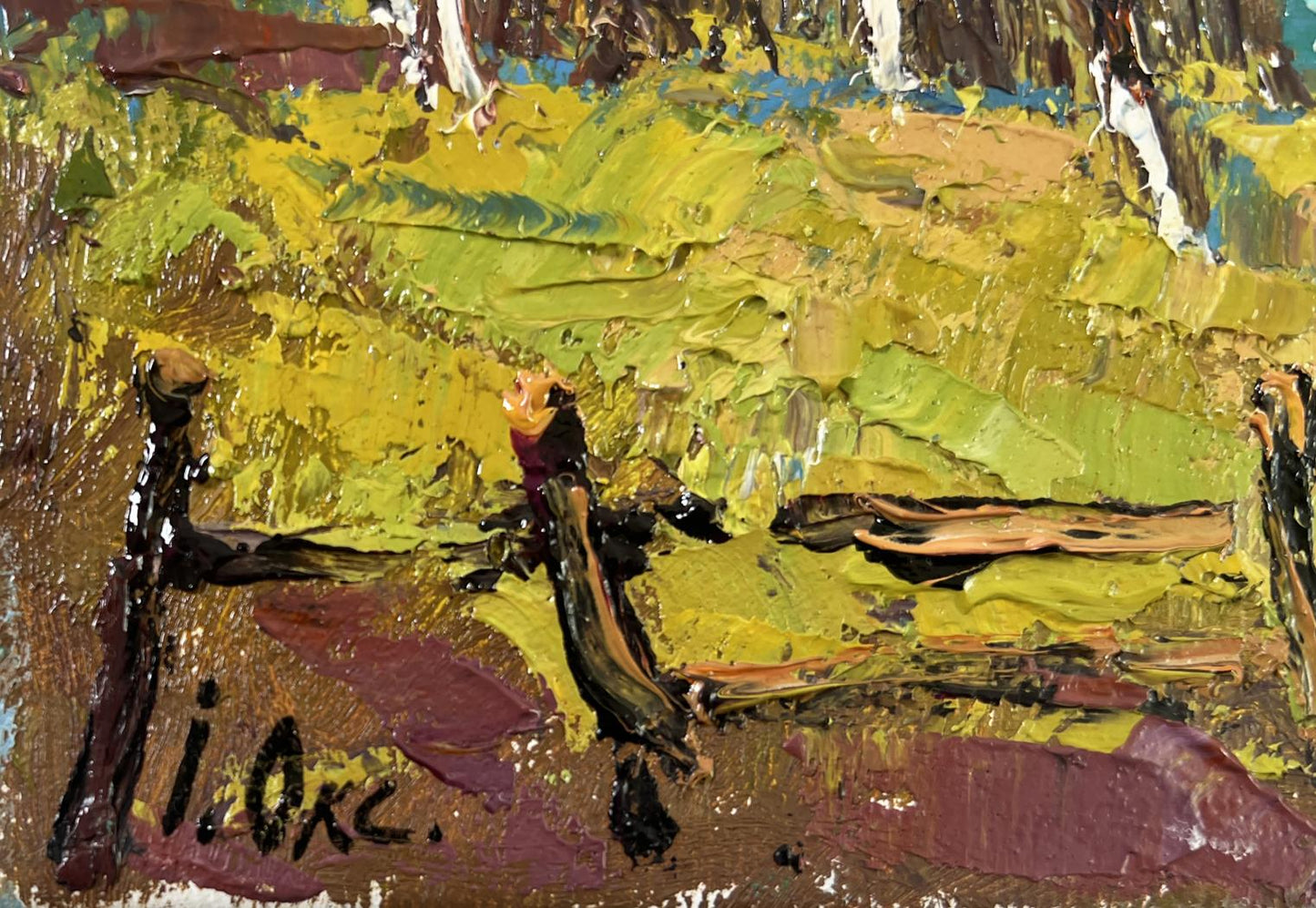 Oil painting Cold March days by Oksana Ivanyuk: textured rustic landscape