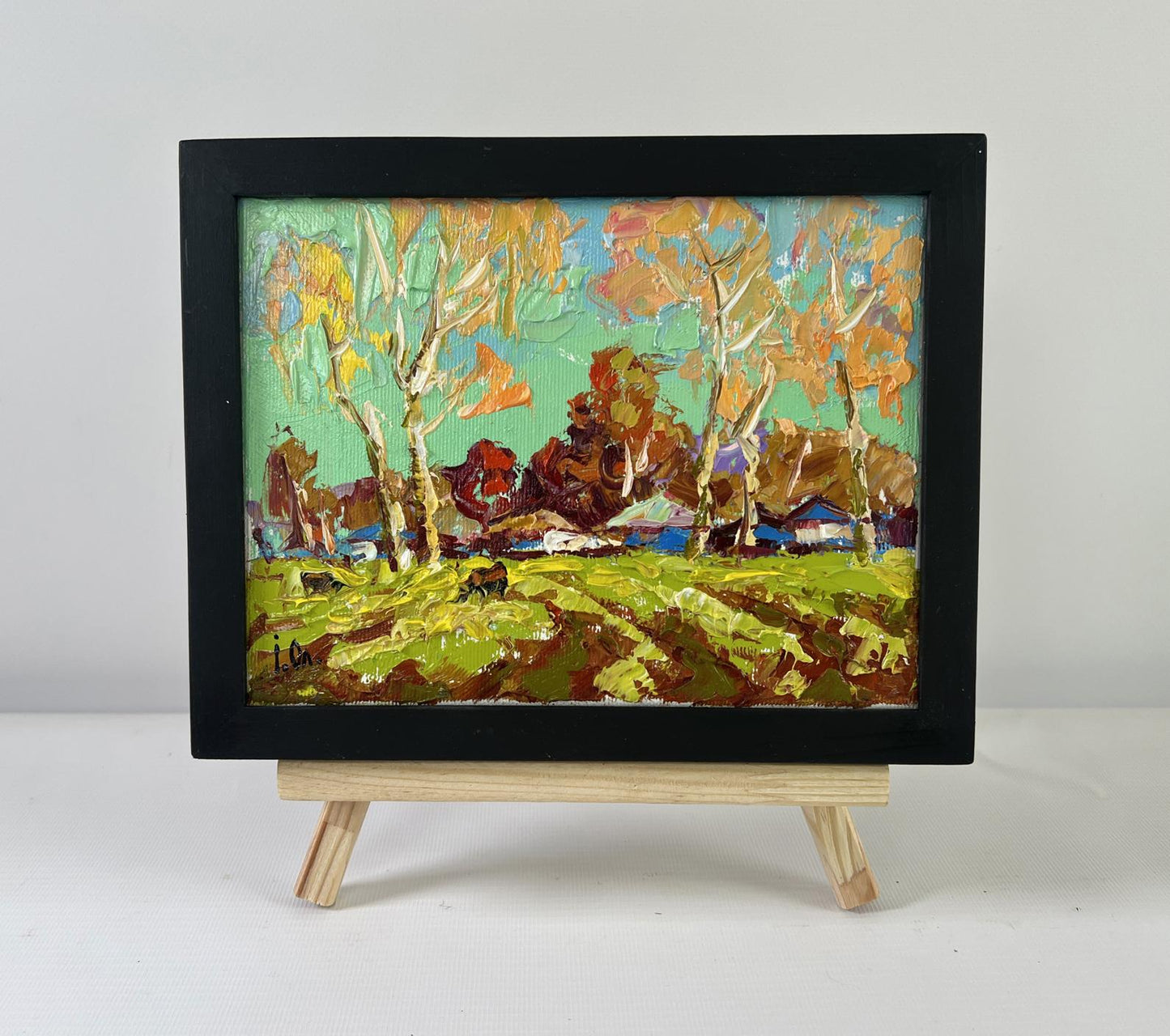 Oil painting Spring fields are turning green by Oleksiy Ivanyuk, autumn birch landscape