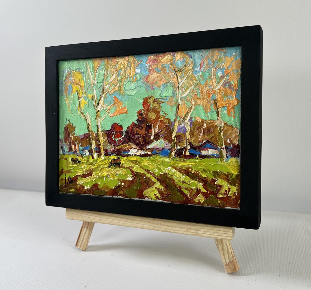 Oil painting Spring fields are turning green by Oleksiy Ivanyuk on wooden easel