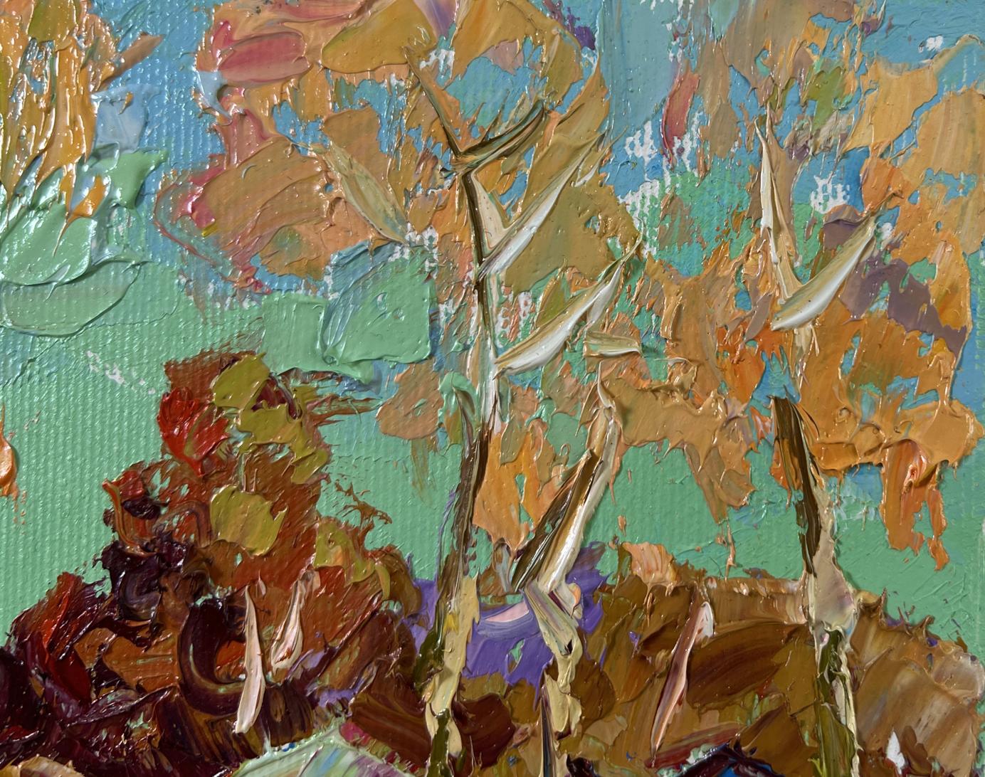 Textured impasto oil painting of autumn trees by Oleksiy Ivanyuk