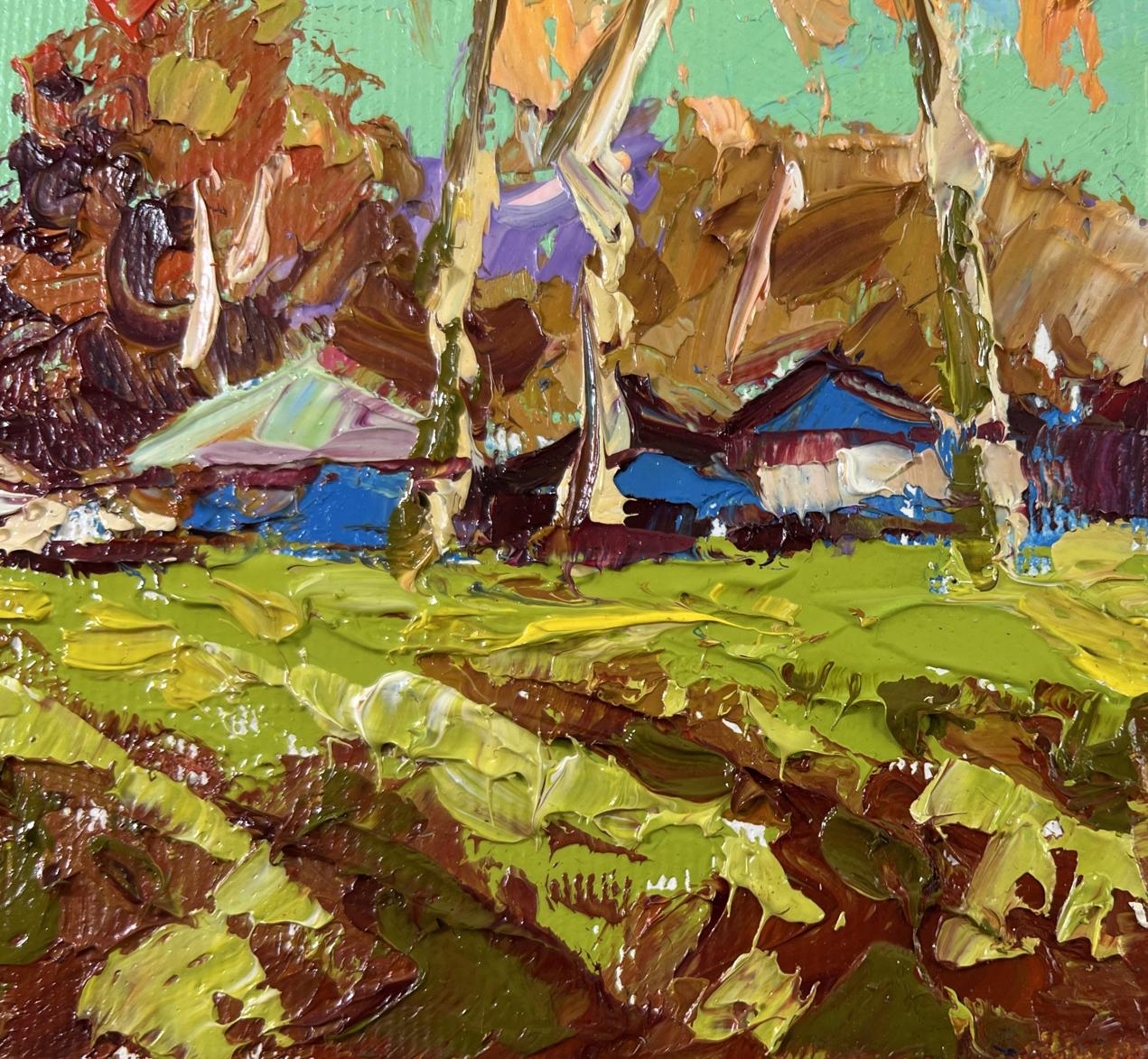 Vibrant impressionist oil painting of spring fields turning green by Oleksiy Ivanyuk