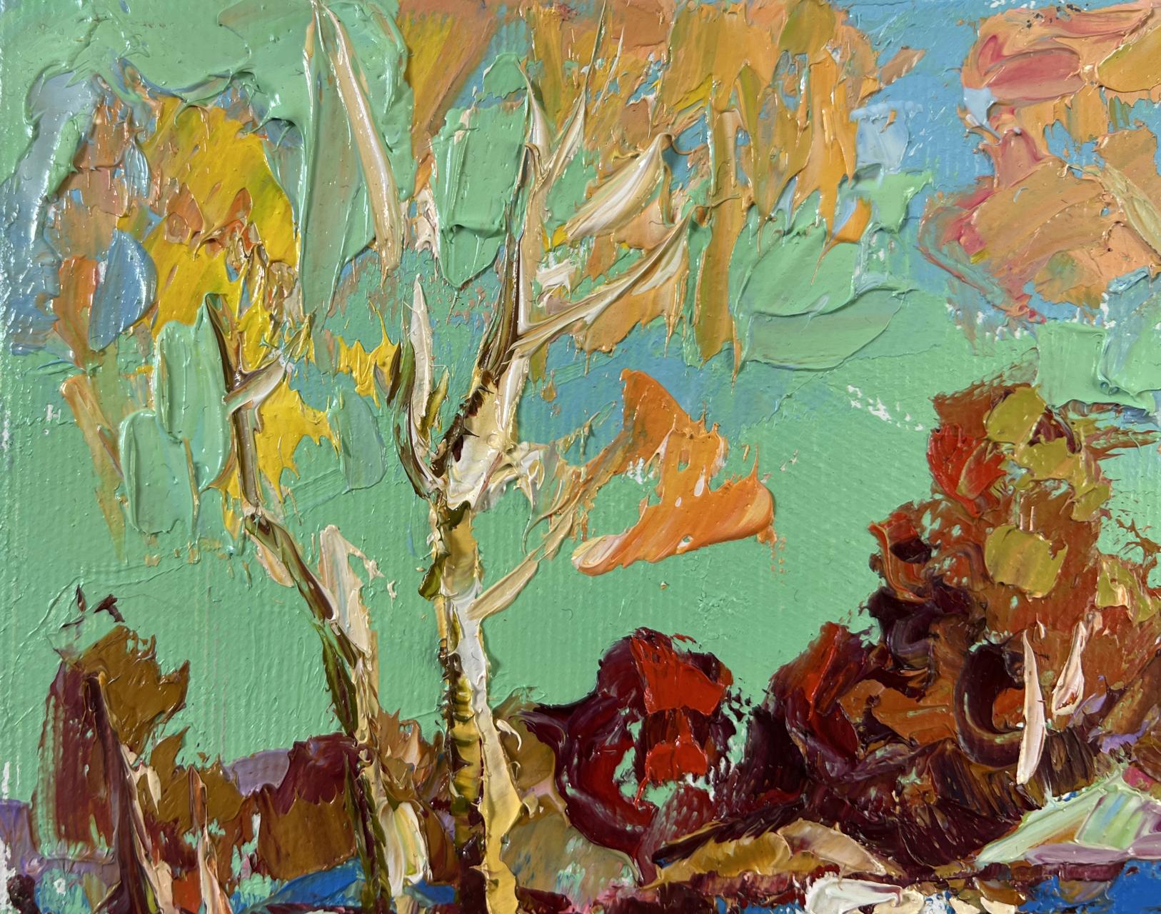 Vibrant impressionist oil painting by Oleksiy Ivanyuk with textured tree