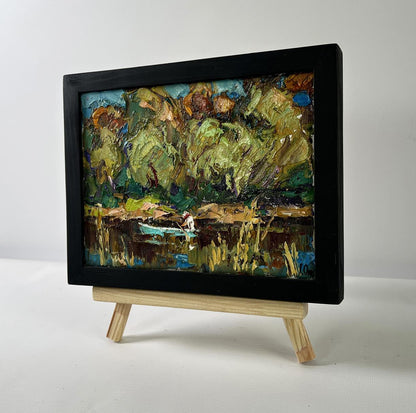Oil painting Summer day by the river by Oksana Ivanyuk lush landscape