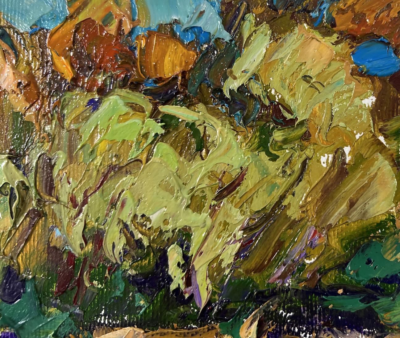 Oil painting Summer day by the river by Oksana Ivanyuk textured green landscape