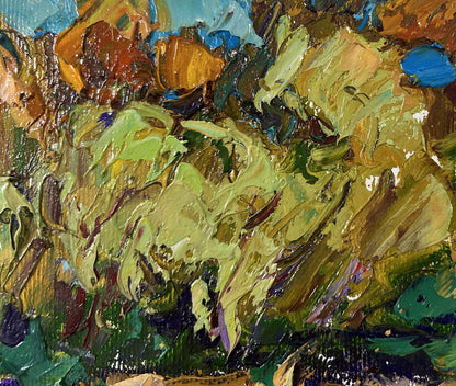 Oil painting Summer day by the river by Oksana Ivanyuk textured green landscape