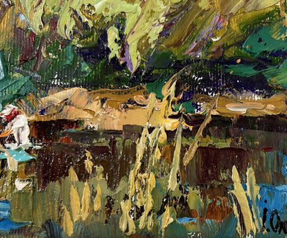 Vibrant impressionist oil painting Summer day by the river by Oksana Ivanyuk