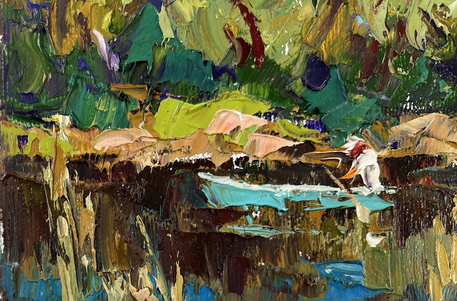 Vibrant impressionist oil painting Summer day by the river by Oksana Ivanyuk