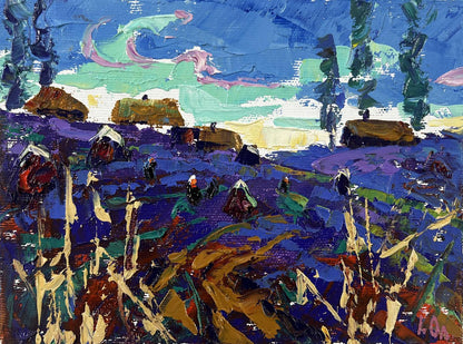 Vibrant impressionist oil painting Evening in the village by Oleksiy Ivanyuk
