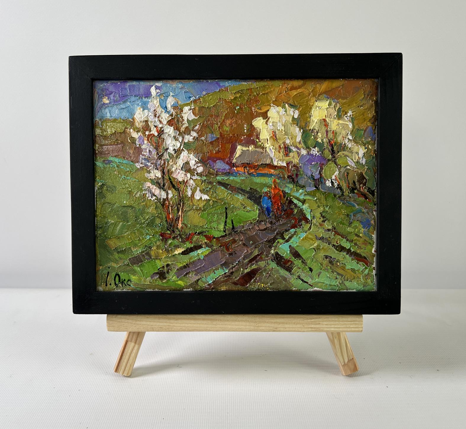 Oil painting Path to the village by Oksana Ivanyuk in black frame