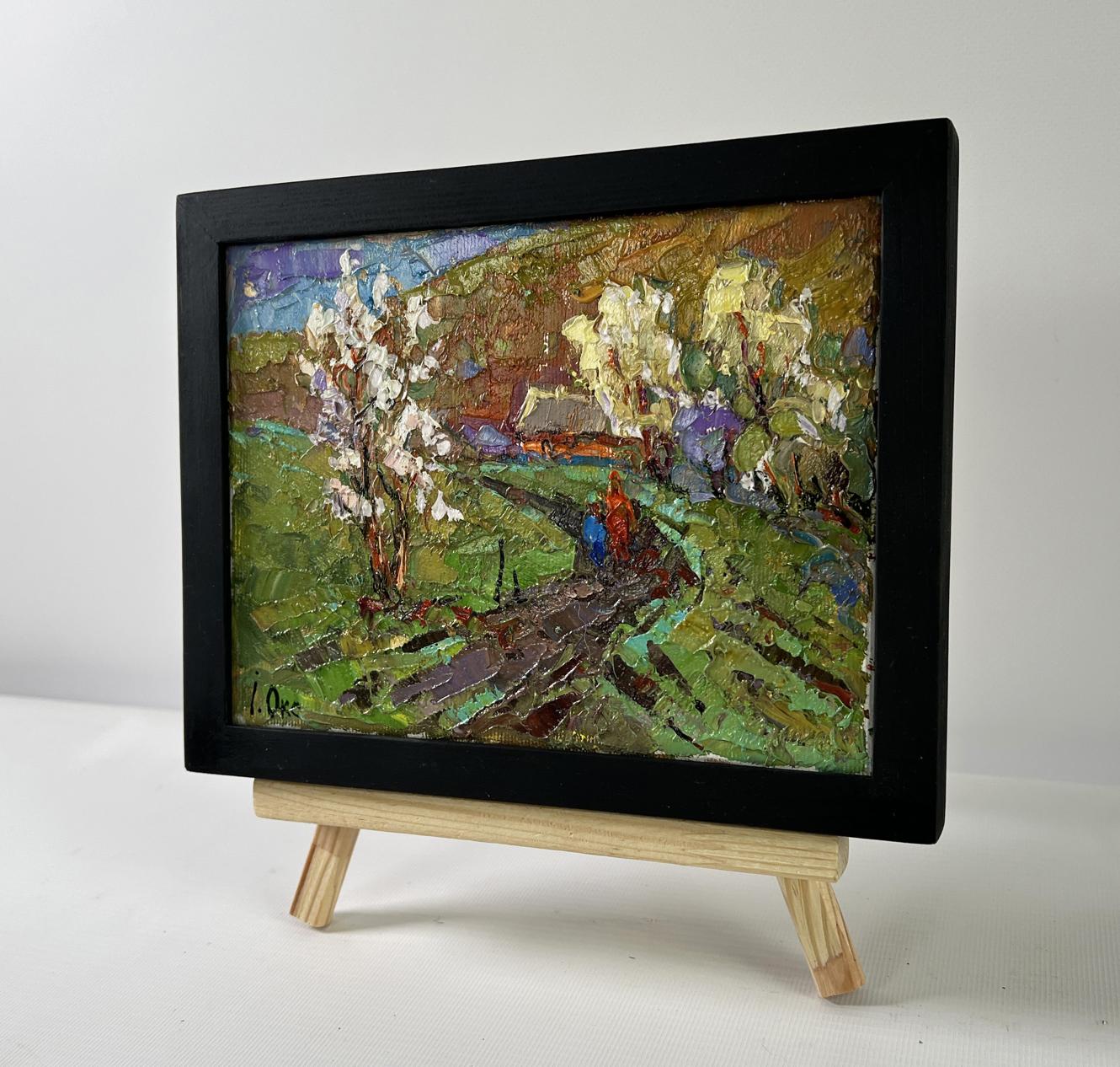 Oil painting Path to the village by Oksana Ivanyuk in black frame