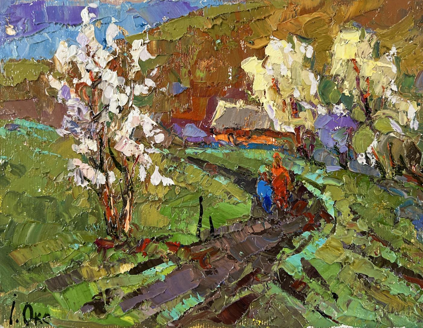 Vibrant impressionist oil painting Path to the Village by Oksana Ivanyuk