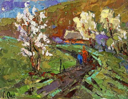 Vibrant impressionist oil painting Path to the Village by Oksana Ivanyuk