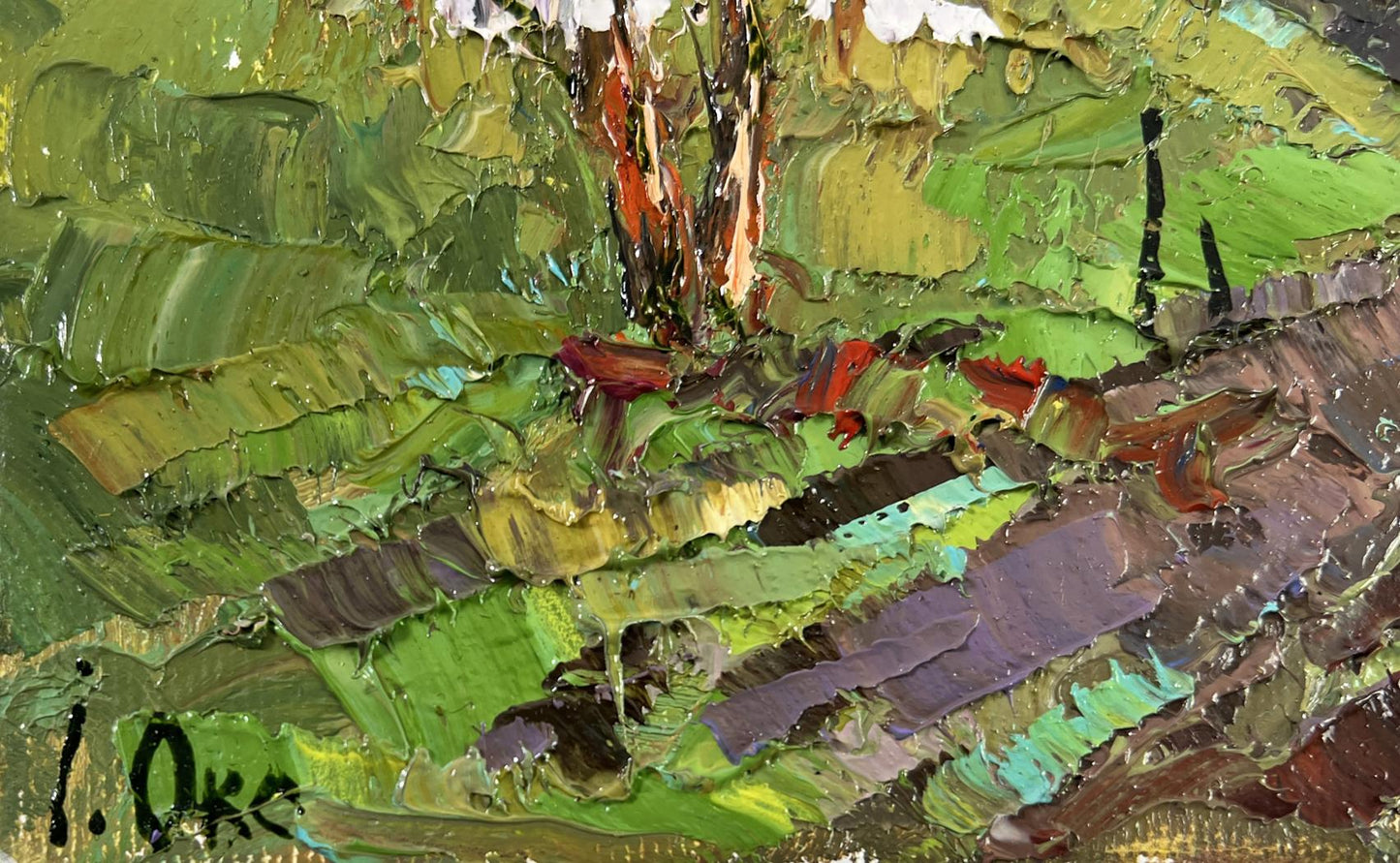 Vibrant impressionistic oil painting Path to the village by Oksana Ivanyuk