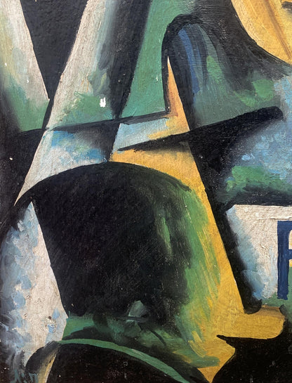 Abstract oil painting Autumn thoughts by V. Konotopsky, bold geometric shapes