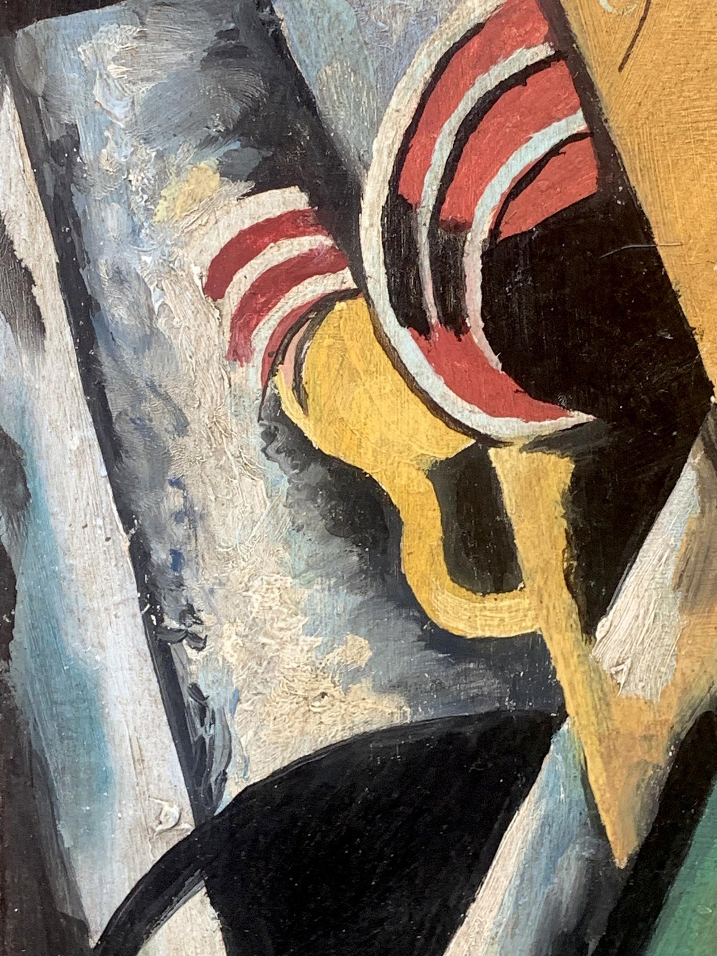 Vibrant abstract oil painting Autumn thoughts by V. Konotopsky, bold red yellow black strokes