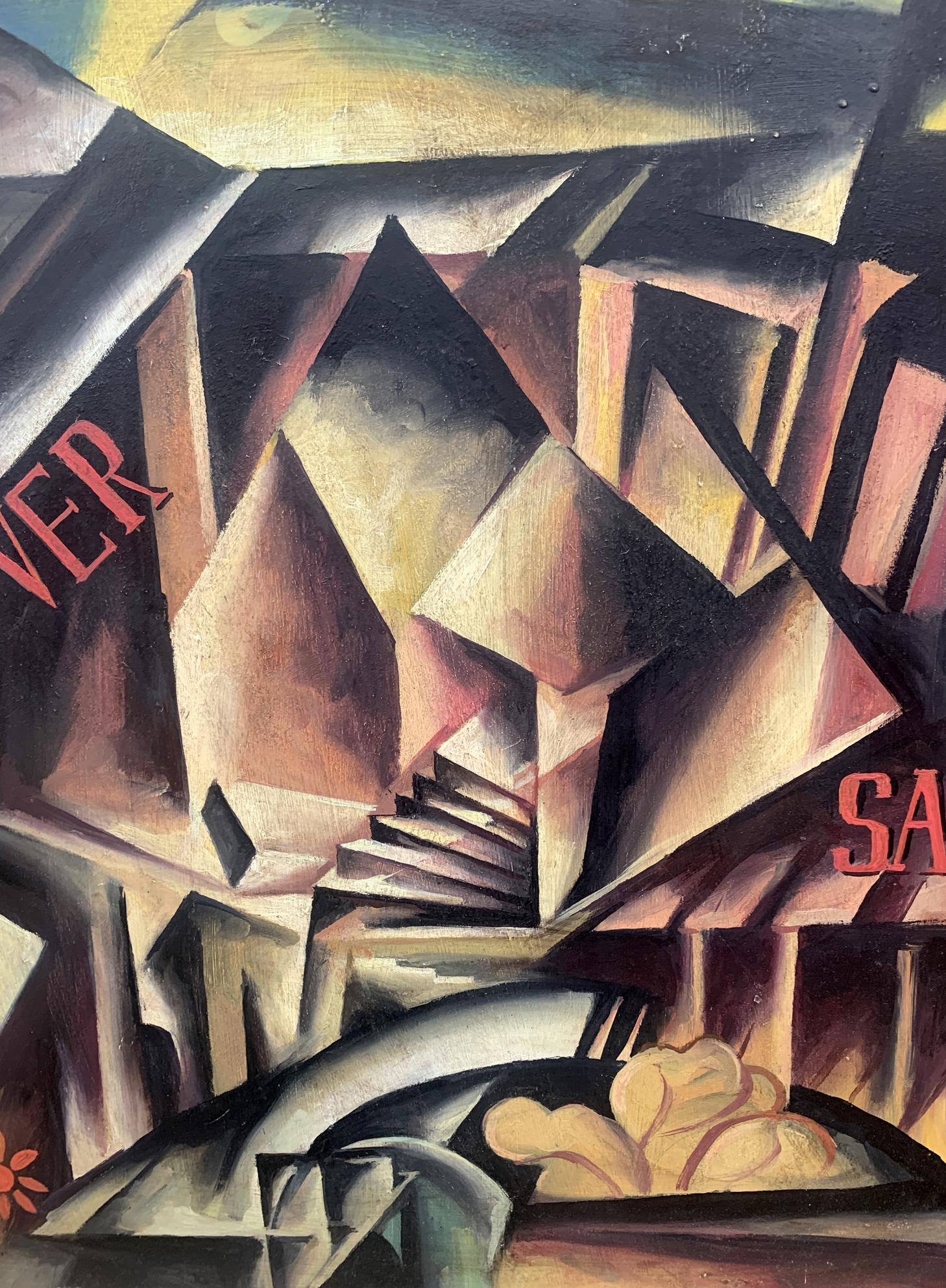 Abstract cubist oil painting Labyrinth by V. Konotopsky in earthy tones