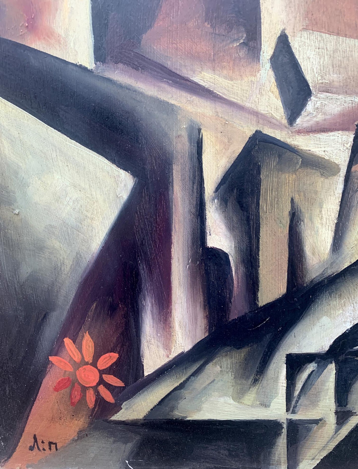 Vibrant orange sunflower in Abstract oil painting Labyrinth by V. Konotopsky