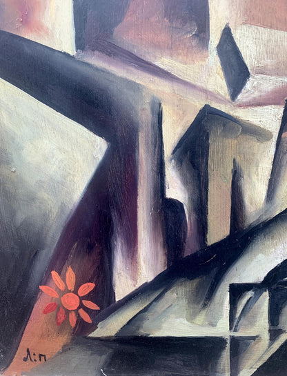 Vibrant orange sunflower in Abstract oil painting Labyrinth by V. Konotopsky