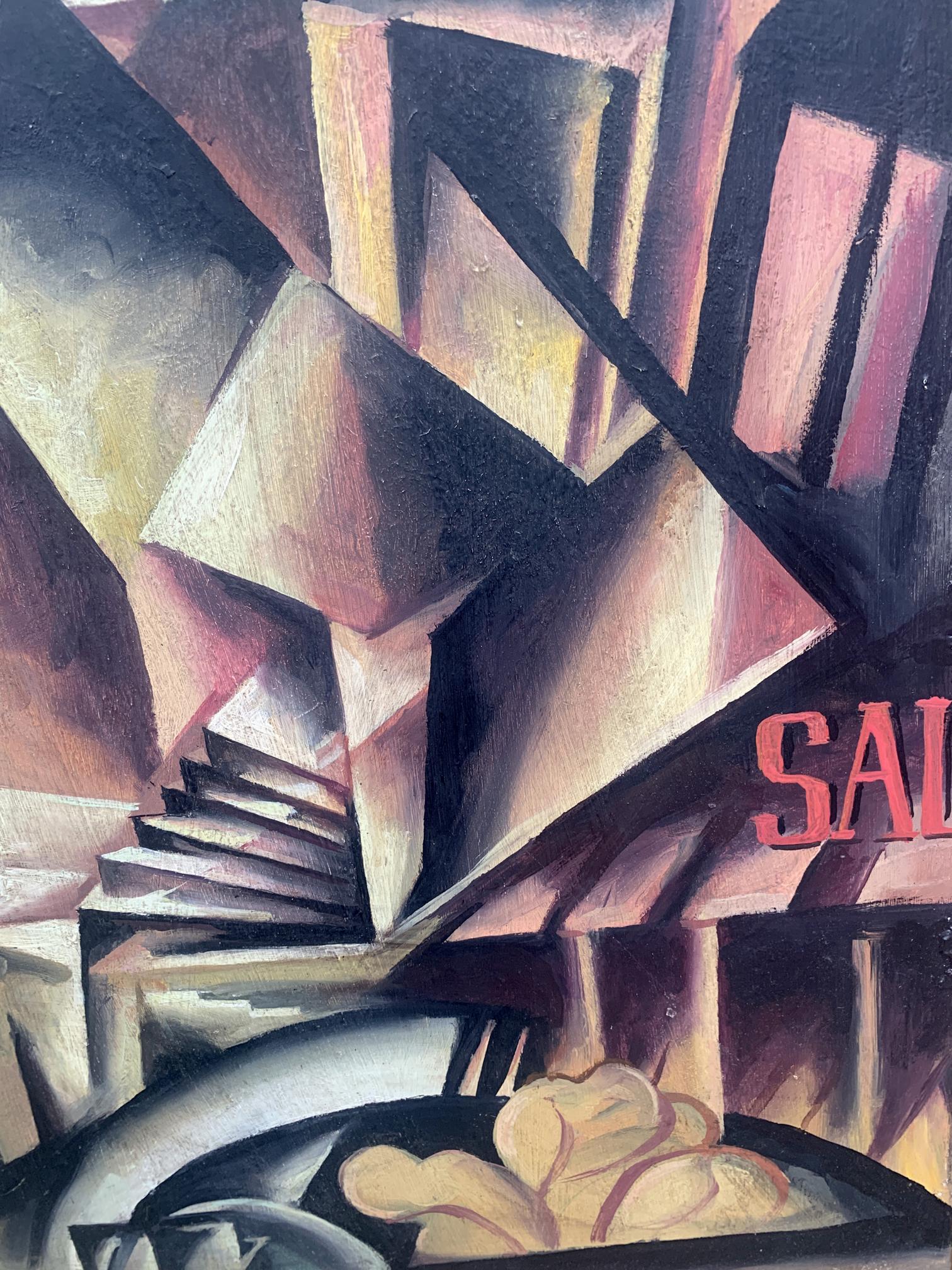 Abstract cubist oil painting Labyrinth by V. Konotopsky based on Lyubov Popova
