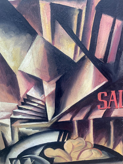 Abstract cubist oil painting Labyrinth by V. Konotopsky based on Lyubov Popova