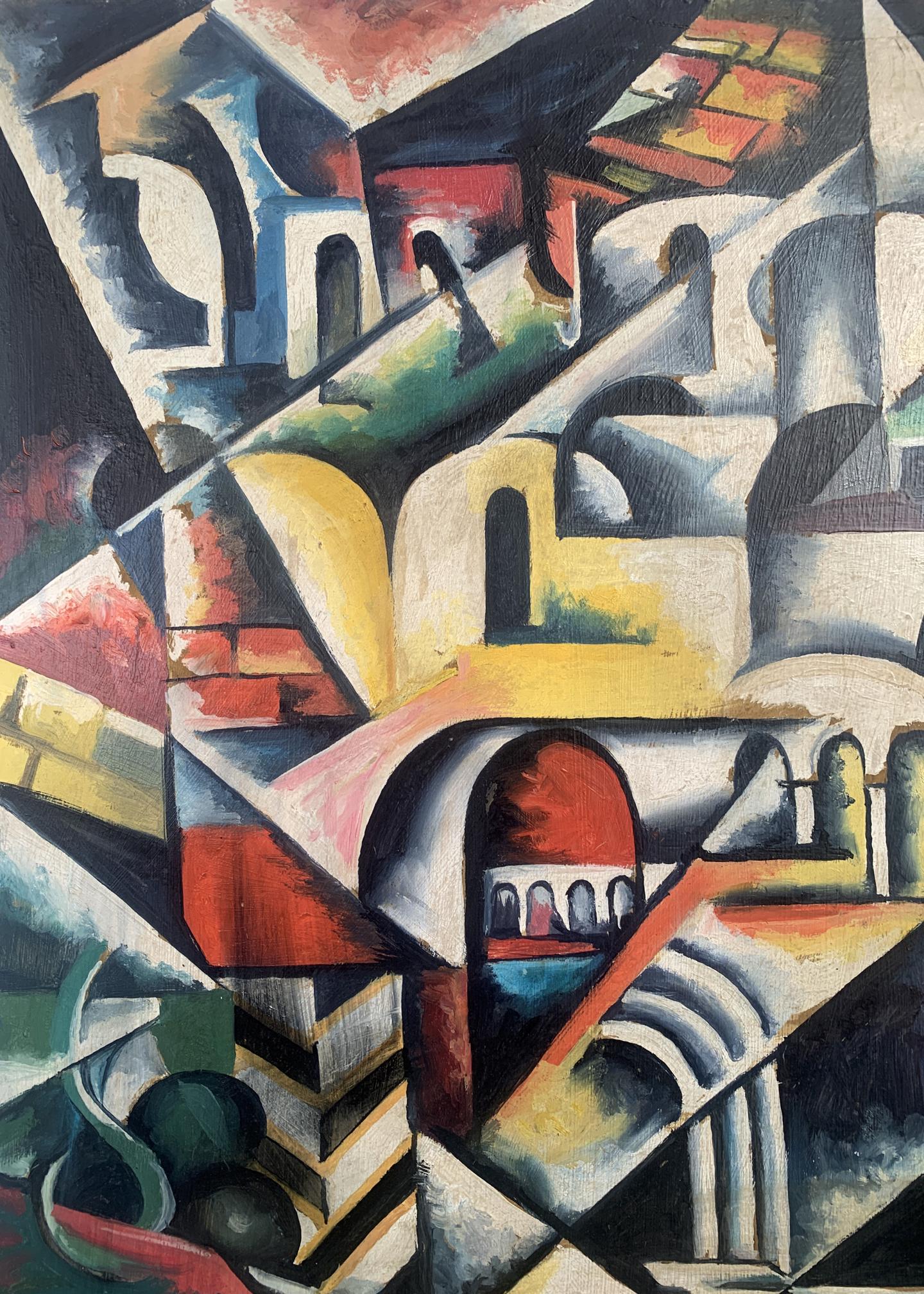 Abstract geometric oil painting In the City by V. Konotopsky, Lyubov Popova inspired