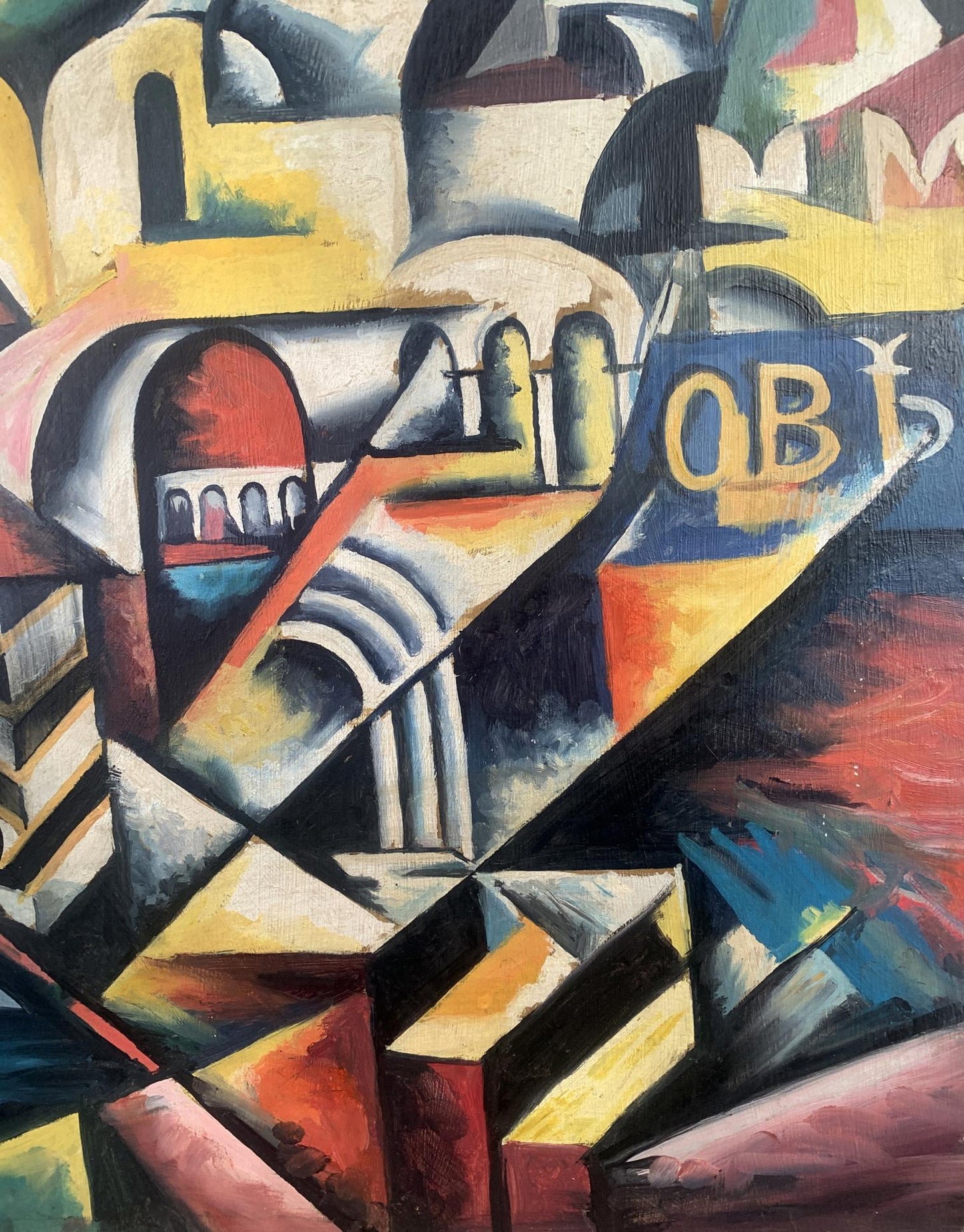 Vibrant abstract oil painting In the city by V. Konotopsky, Lyubov Popova style