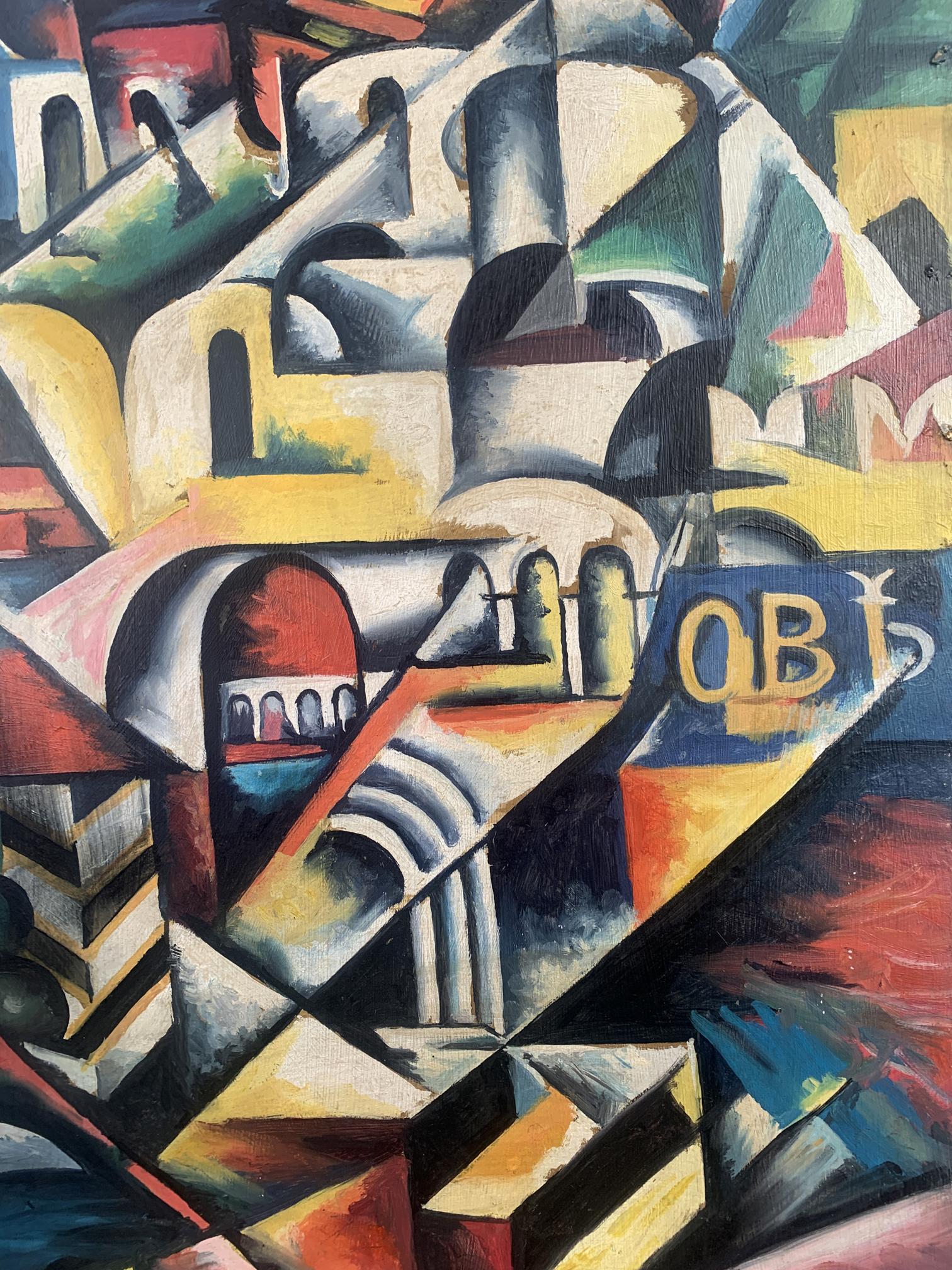 Abstract geometric oil painting In the City by V. Konotopsky based on Lyubov Popova