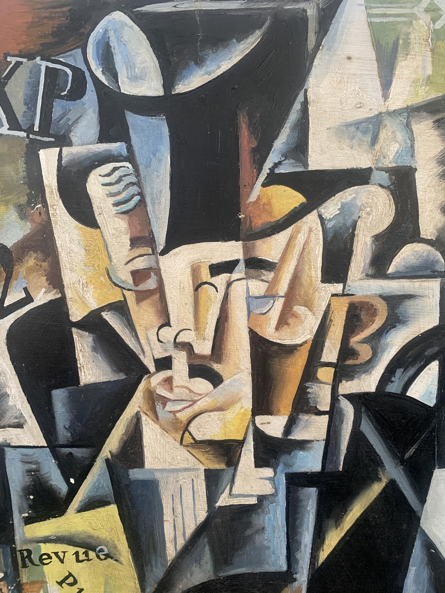 Abstract cubist oil painting of businessman by V. Konotopsky, Lyubov Popova style