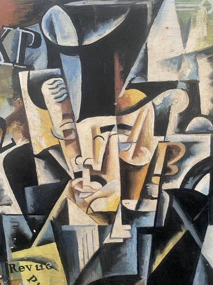 Abstract cubist oil painting of businessman by V. Konotopsky, Lyubov Popova style