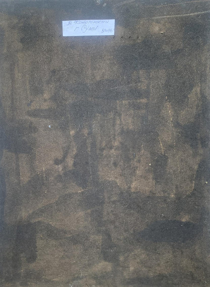 Abstract oil painting of businessman by V. Konotopsky, inspired by Lyubov Popova