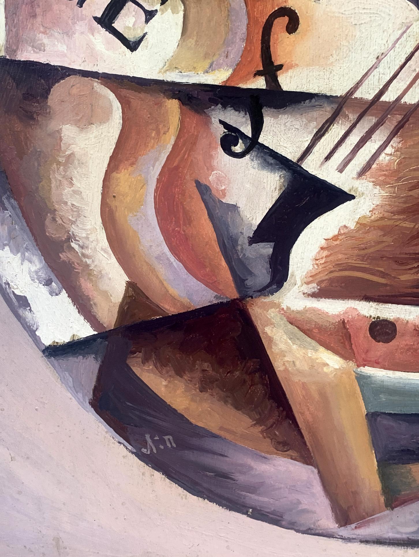 Abstract oil painting Music life by V. Konotopsky, bold geometric shapes