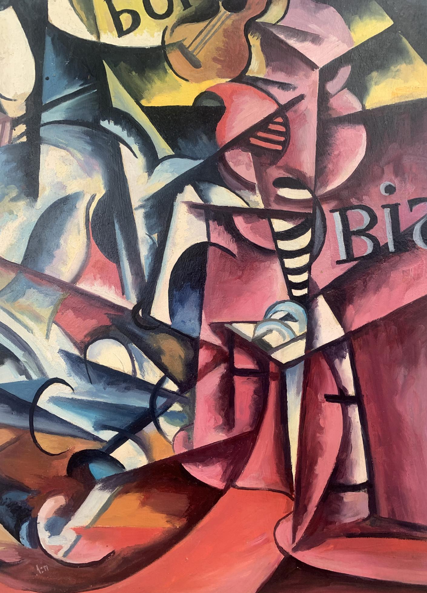 Abstract cubist oil painting Musical Vibe by V. Konotopsky in bold colors