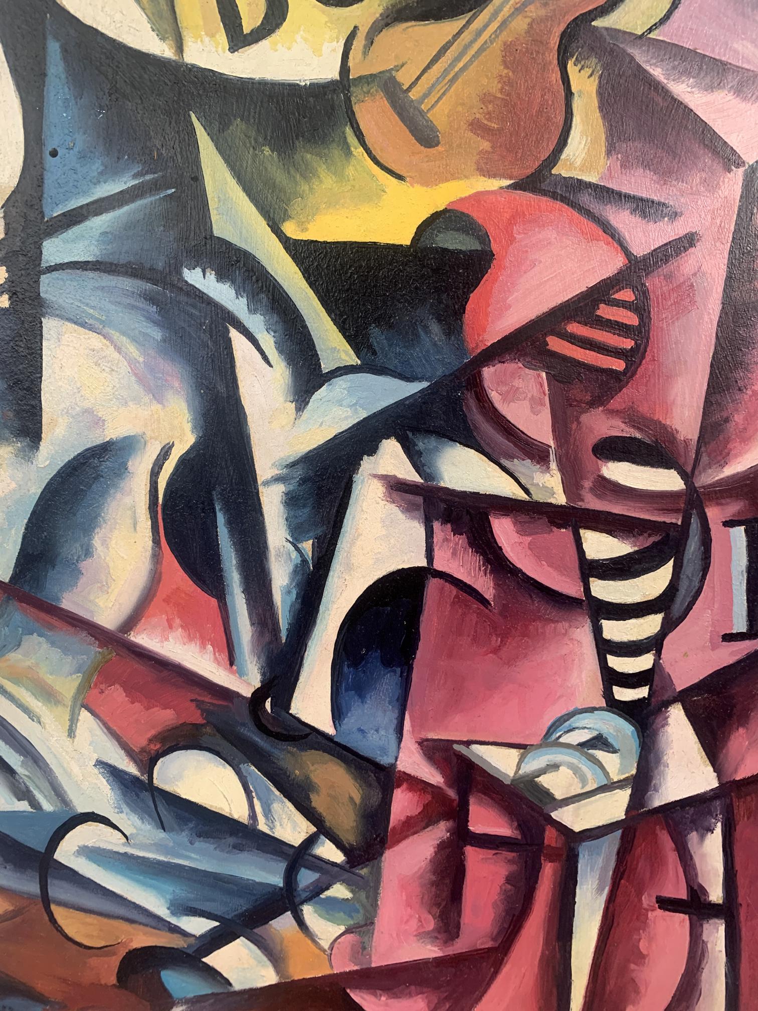 Abstract oil painting Musical Vibe by V. Konotopsky, bold geometric shapes