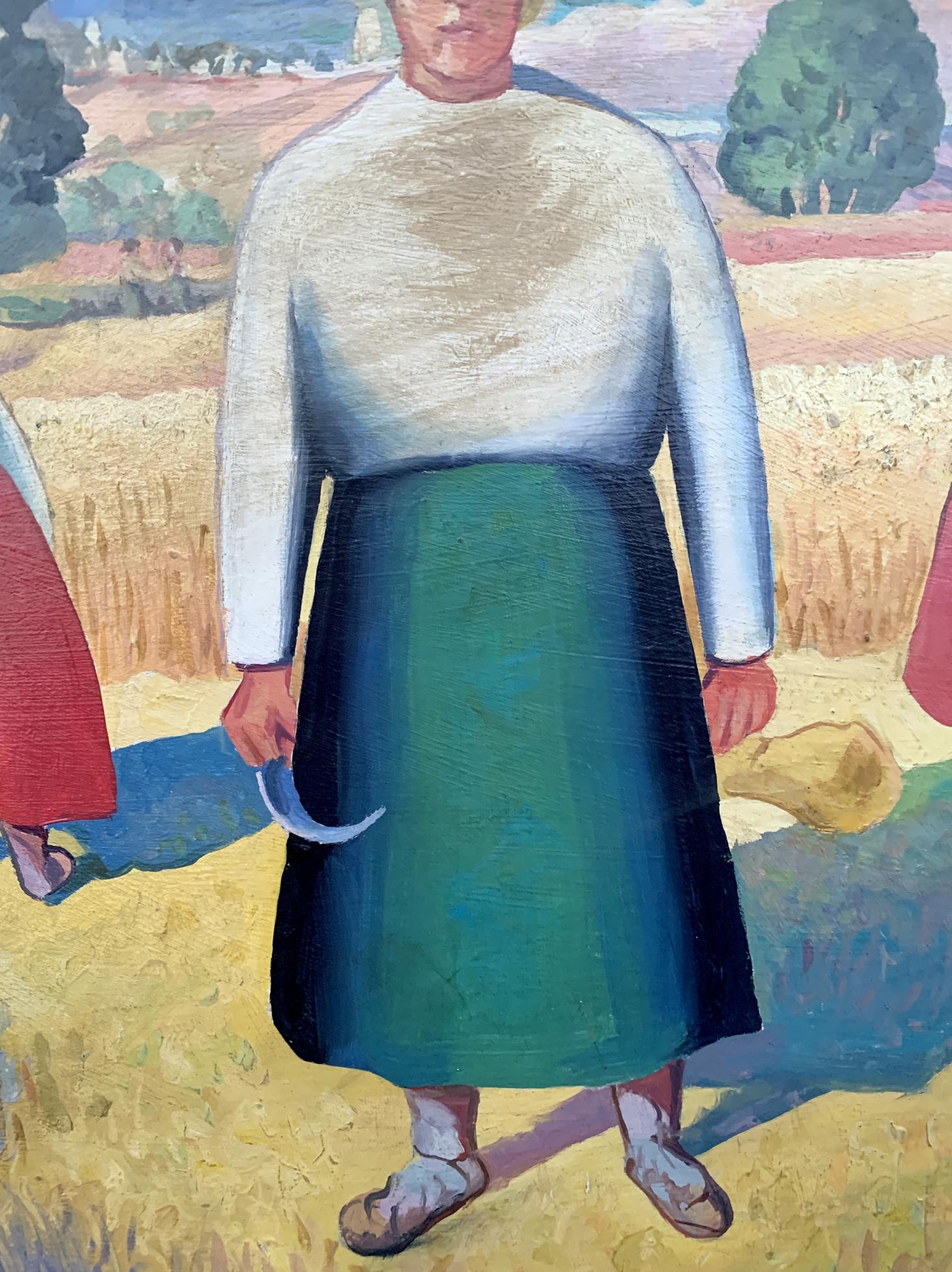 Woman with sickle in field, oil painting by V. Konotopsky after Malevich
