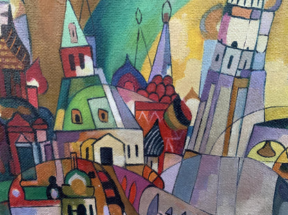 Abstract oil painting titled "Country Life" by V. Konotopsky