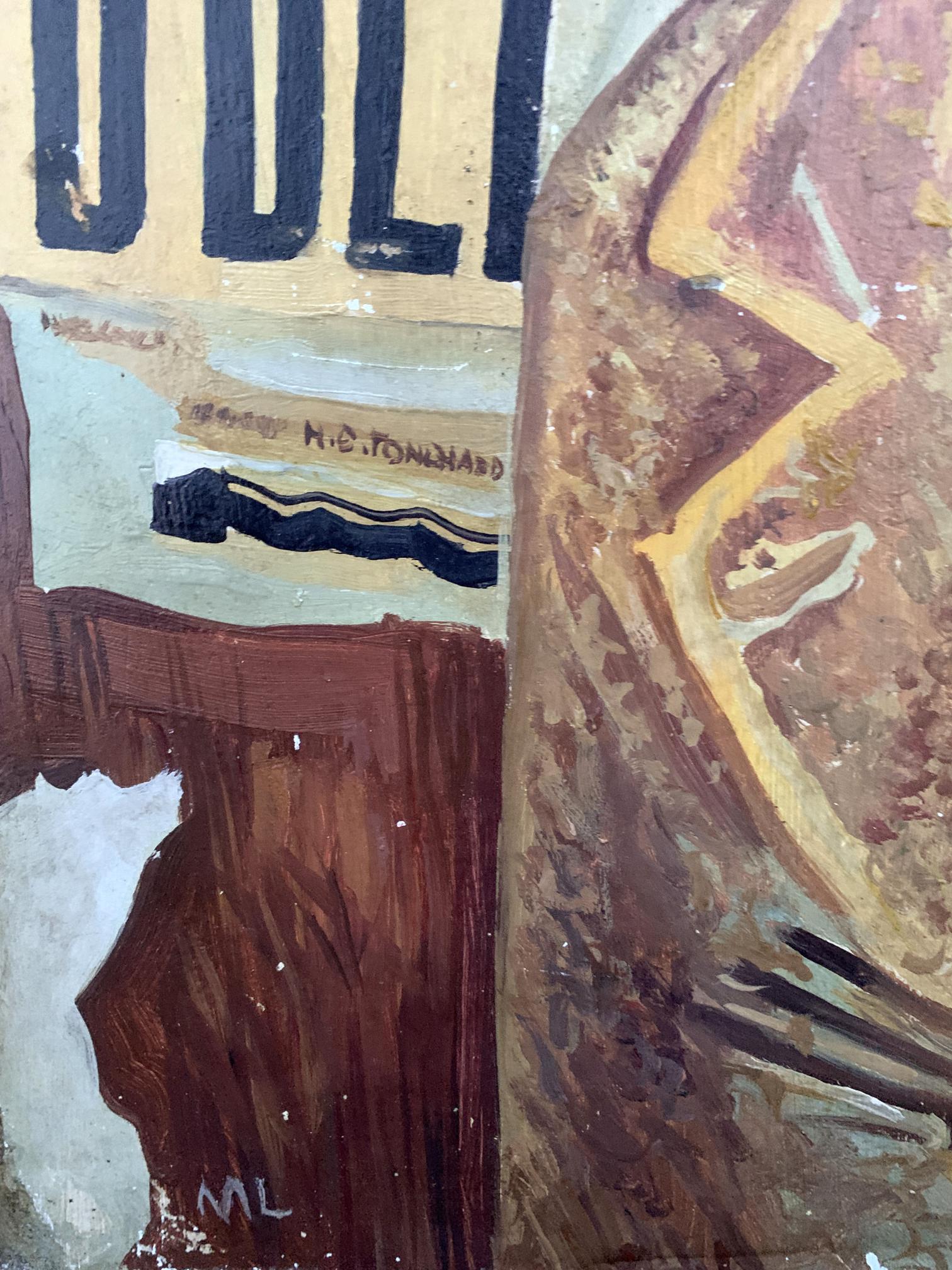 Abstract oil portrait of the wife by V. Konotopsky, textured brown strokes