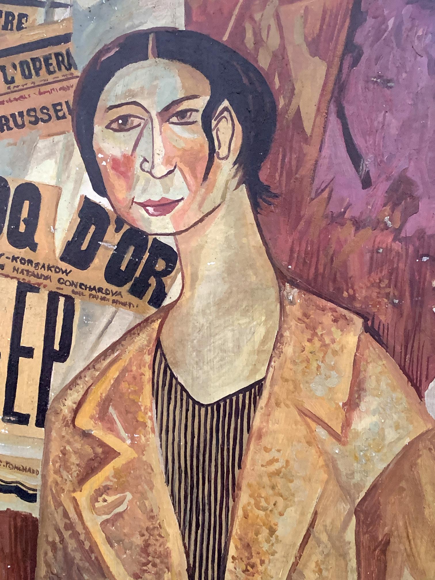 Stylized abstract oil portrait of wife by V. Konotopsky, inspired by Mikhail Larionov