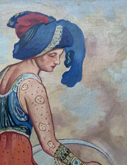 Oil painting of Red Sultana by Lev Bakst, V. Konotopsky, woman in turban and arm bands