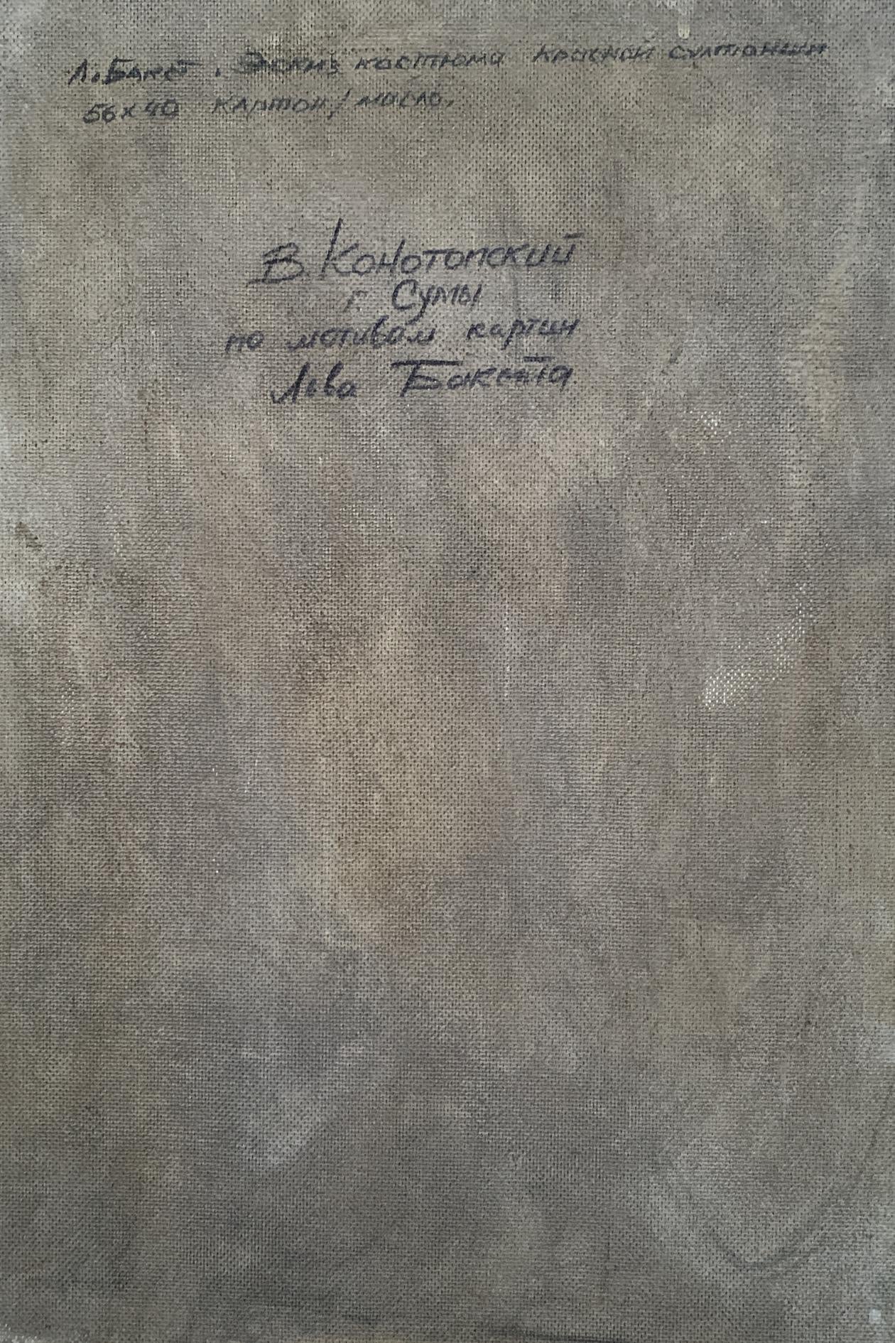 Gray textured book cover with Cyrillic script for Oil painting Red Sultana by Lev Bakst V. Konotopsky