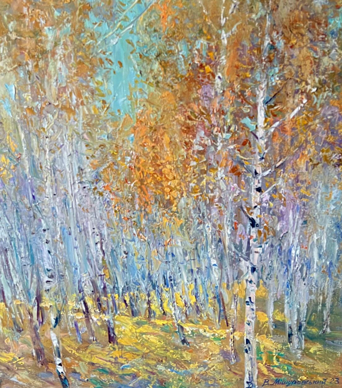 Oil painting Autumn birch grove V. Mishurovsky
