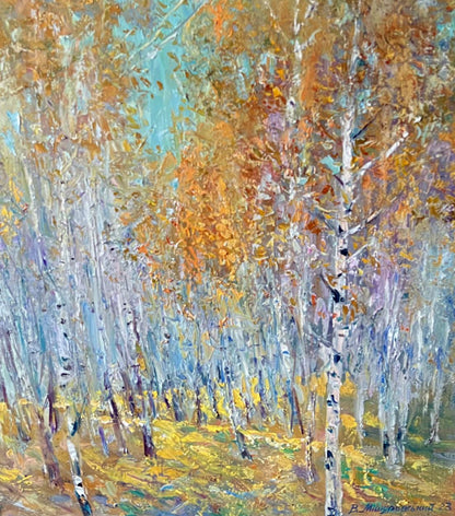 Oil painting Autumn birch grove V. Mishurovsky