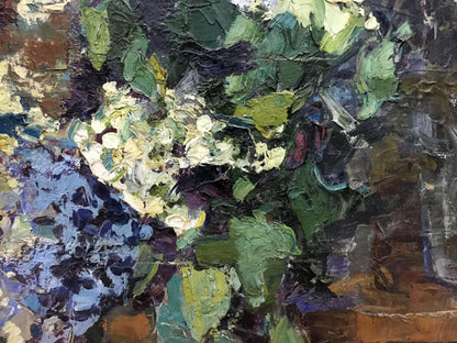 Textured oil painting of white hydrangeas by Fedor Zakharov, Lilac Zakharov