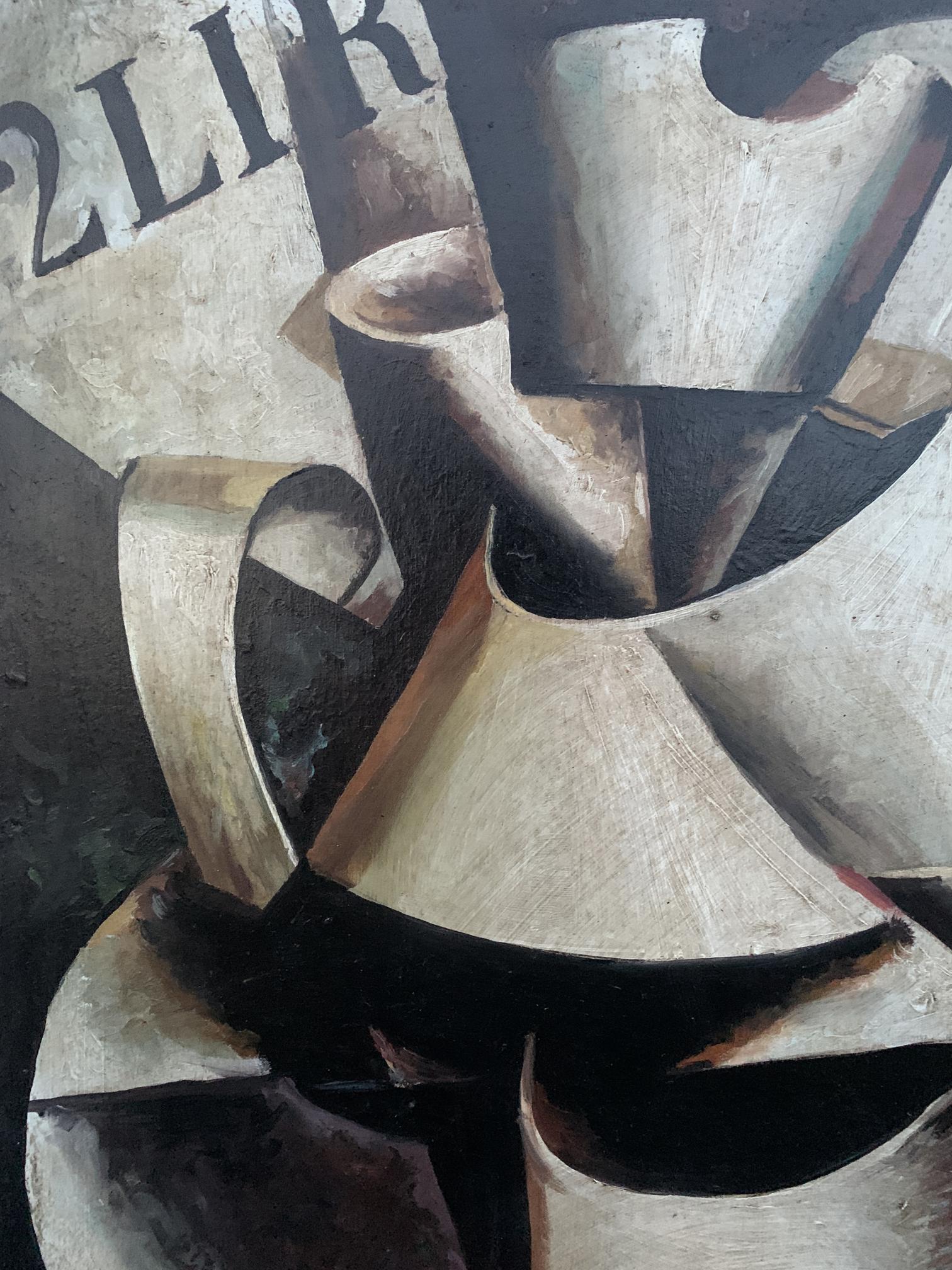 Abstract cubist oil painting Mans thoughts by V. Konotopsky based on Lyubov Popova
