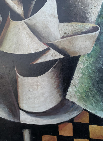 Abstract geometric oil painting Mans thoughts by V. Konotopsky