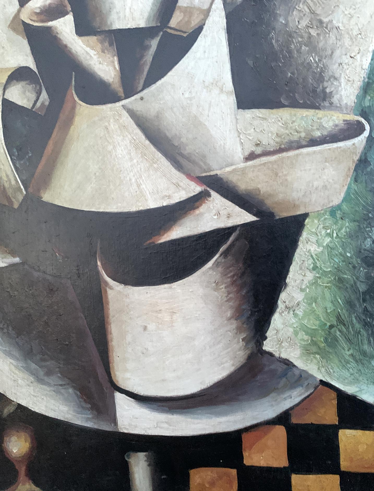 Abstract oil painting Mans thoughts by V. Konotopsky, geometric grays