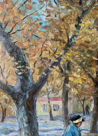 Oil painting Autumn on the chestnut street V. Mishurovsky