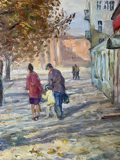 Oil painting Autumn street